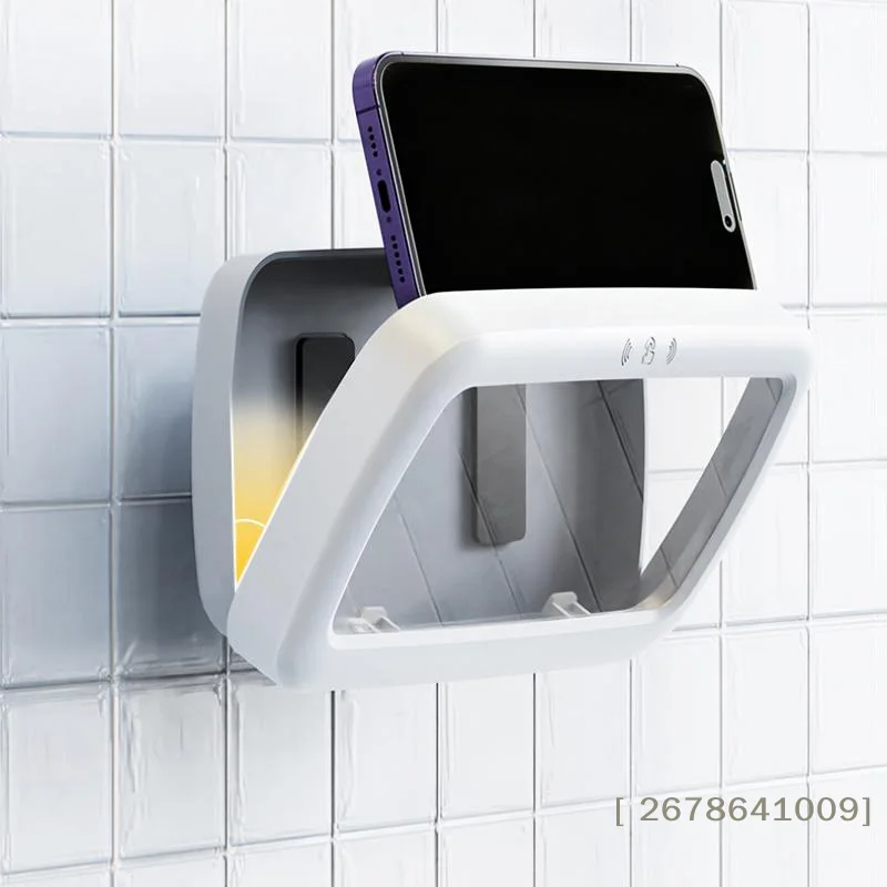 ⚑ Boîte de rangement murale rotative et étanche pour téléphone portable, support de téléphone tactile, rangement scellé pour salle de bain