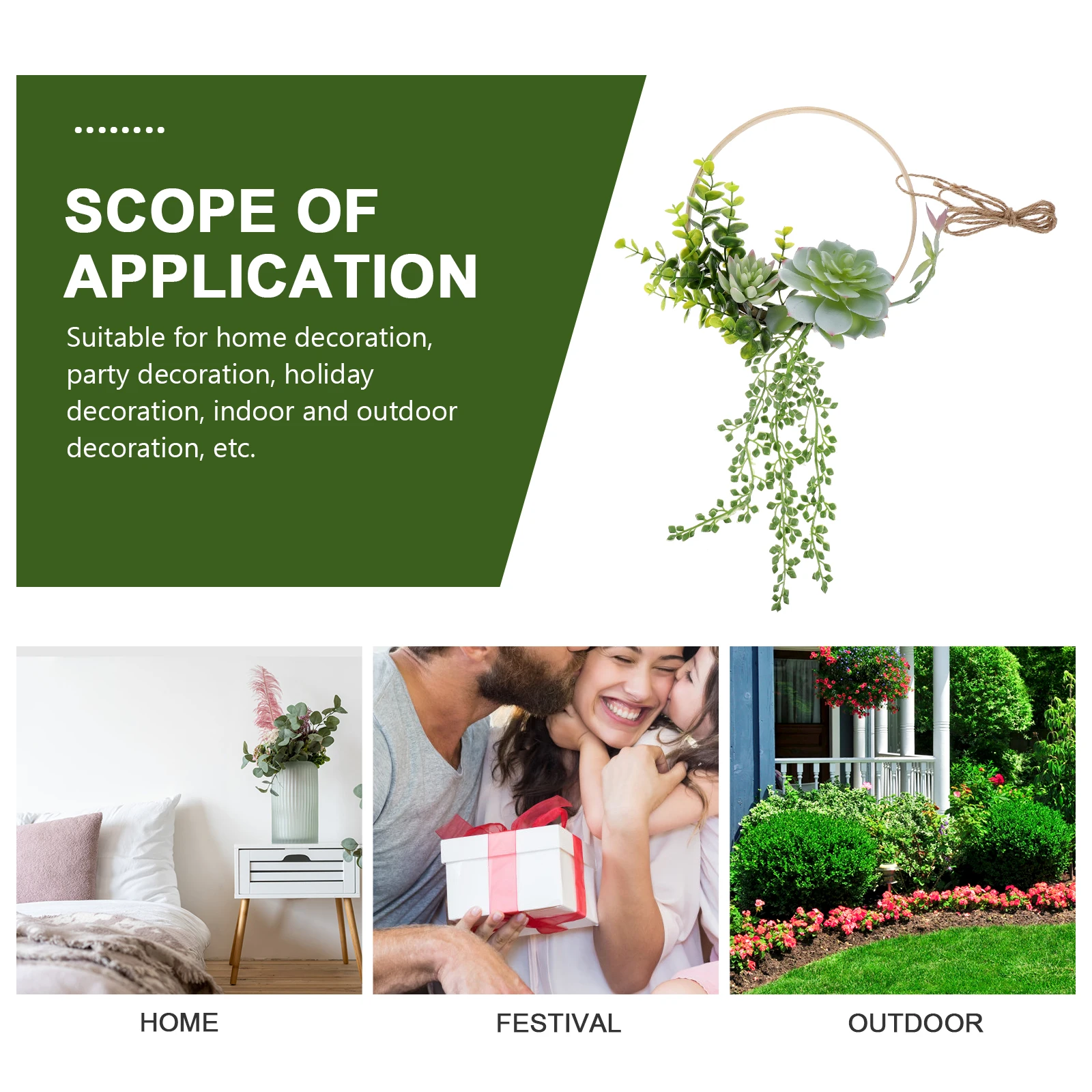 

Artificial Succulents Wreath 20cm Bamboo Ring Decor Pink Agave Plant Home Wall Hanging Bedroom Office Garden Supplies