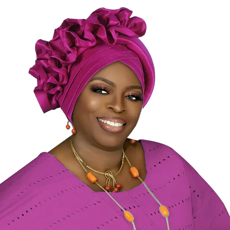 

Fashion Women Ruffle African Turban Cap Head Wrap Nigeria Wedding Auto Gele Headtie Party Headgear Headwear Hat Bonnet Hijab New