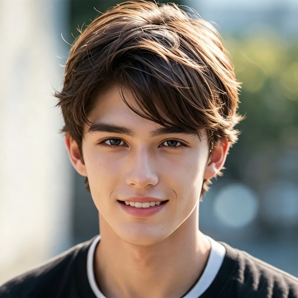 Men'S Short Brown Wig, Short And Fluffy, Made of Synthetic Fibers, Suitable for Everyday Halloween Costume Role Play