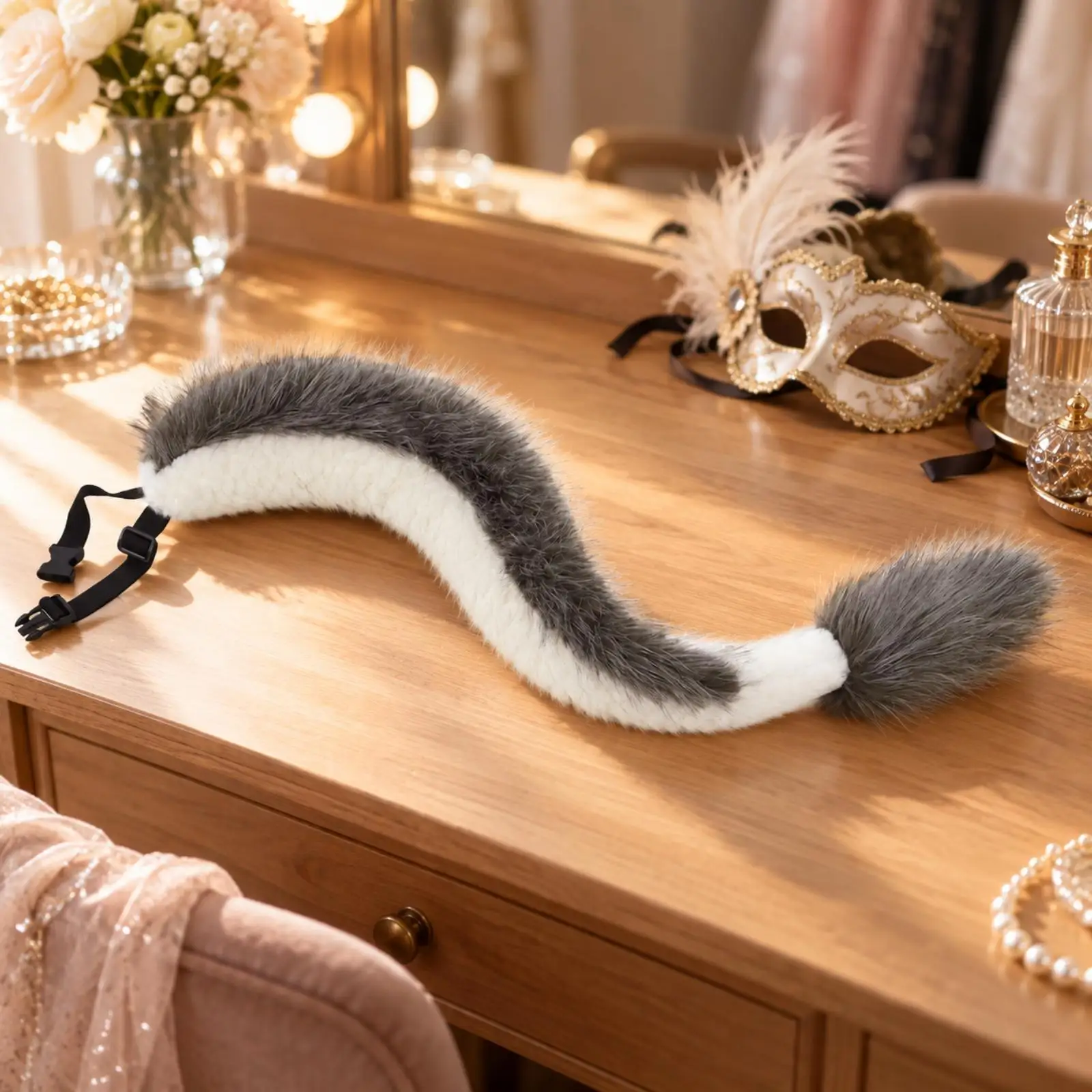 Costume Tail with Adjustable Waist Belt Comfortable Soft Costume Tail One Size for Halloween, Themed Parties