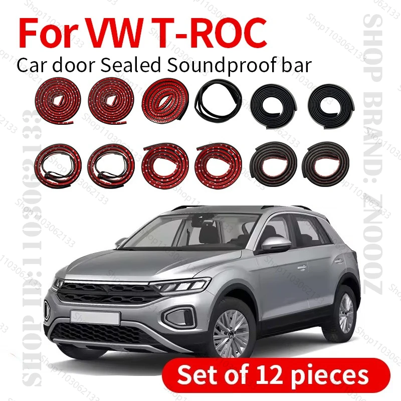 

Для VW T-ROC 5Y уплотнительная лента для двери автомобиля, резиновая двухслойная уплотнительная лента, звукоизоляционная лента, пылезащитная уплотнительная лента, набор из 12 шт.