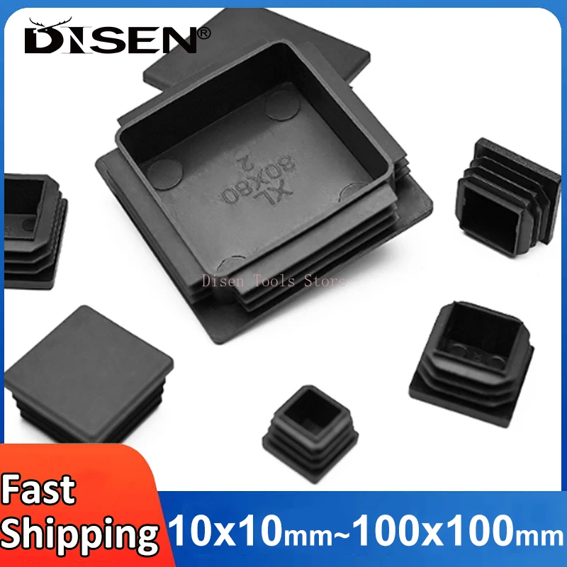 10x10 مللي متر ~ 100x100 مللي متر أسود تقطيع نهاية غطاء الأنابيب التوصيل البلاستيك مربع أنبوب المقابس الداخلية #1