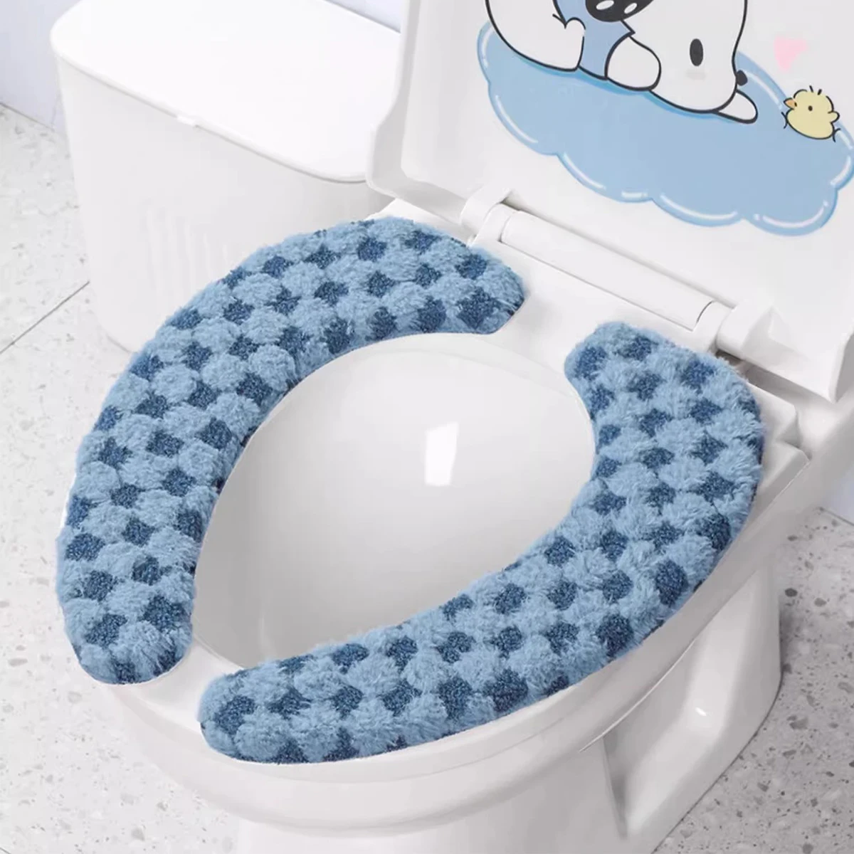 غطاء مقعد المرحاض من الصوف السميك، وسادة حلقة المرحاض اللاصقة القابلة للغسل، مناسبة للمهاجع المنزلية والفنادق في الخريف / الشتاء