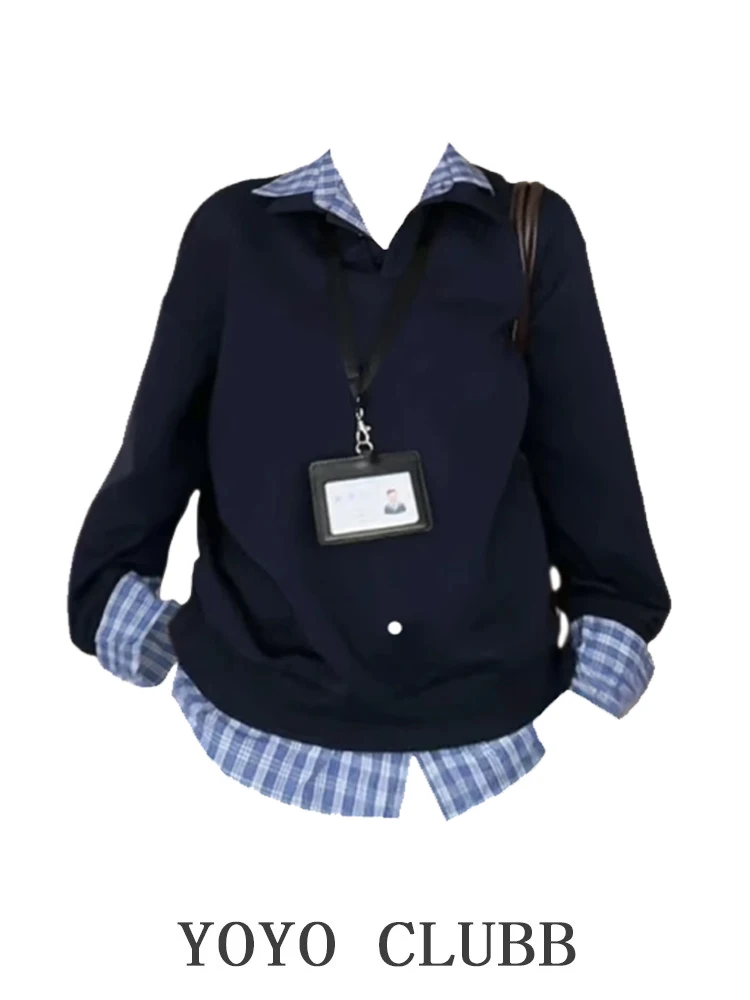 

YOYO CLUBB женский свитшот большого размера, зимний свободный топ в клетку, удобный корейский свитер Lazy Faion