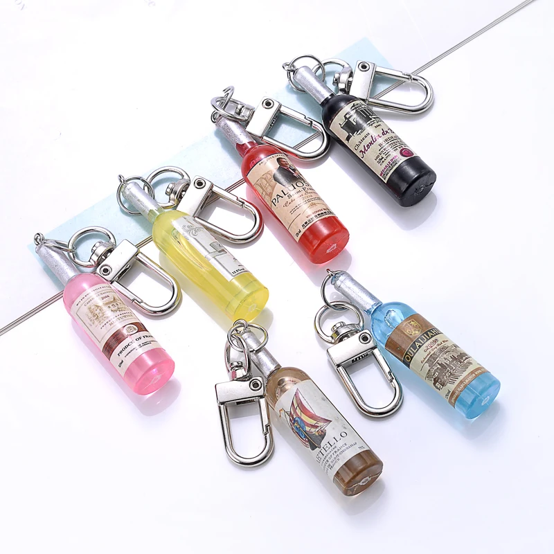 Fashion Women 6 Color Simulation Glass Bottle Keychain Resin Red Wine Bottle Trinket Keyring Jewelry Pendant Travel Souveni Gift