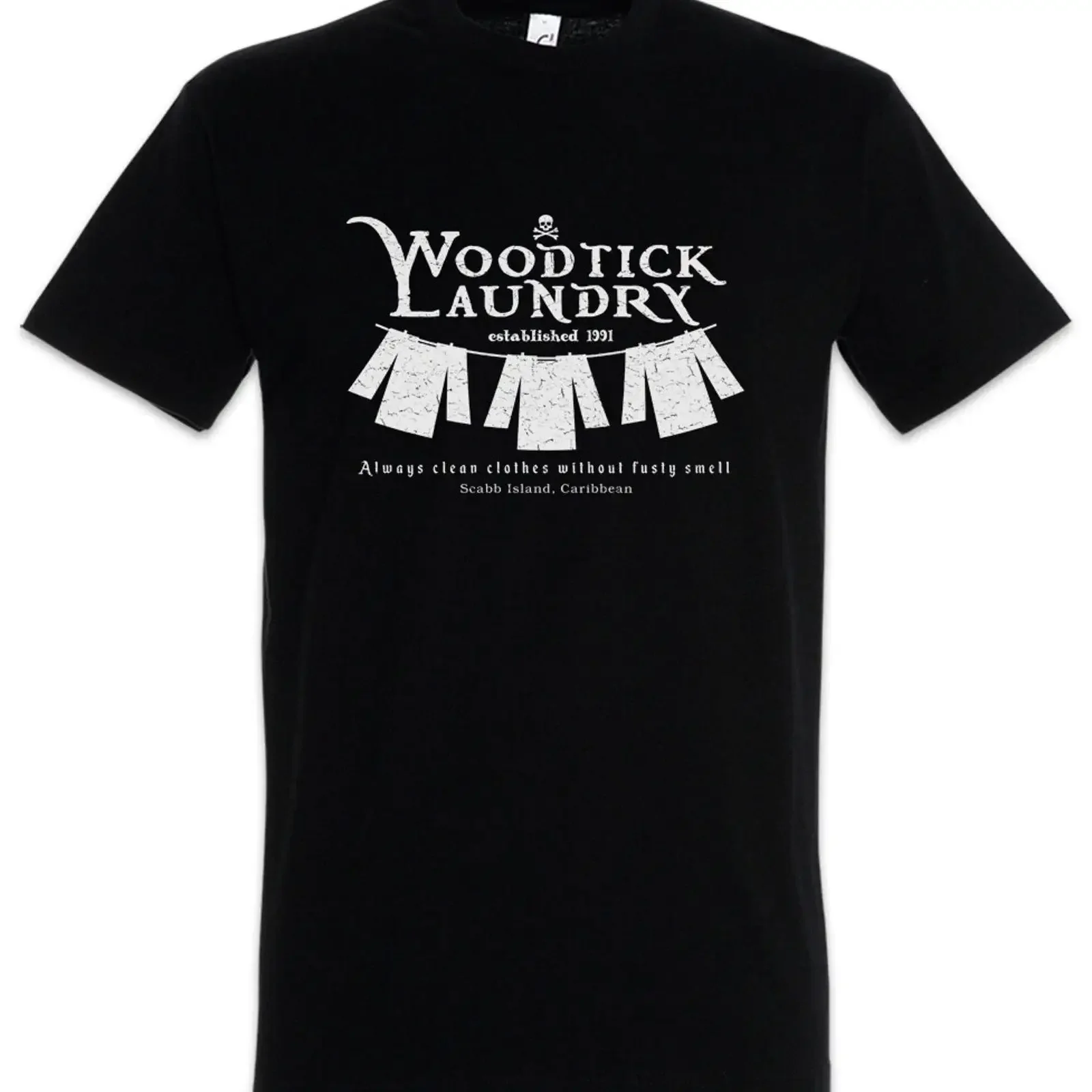 Woodtick Laundry T Shirt The Secret of Monkey Game Mad Island Logo Marty vintage Washed Breathable Soft Slightly Comfortable