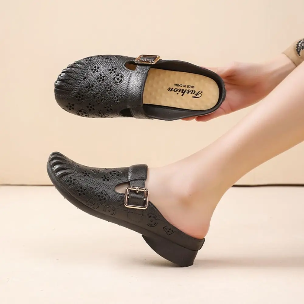 شباشب نسائية بسيطة ناعمة من مادة PVC، صنادل نصف سحب على شكل زهرة مجوفة، أحذية مضادة للانزلاق، شباشب مسطحة للشاطئ للفتيات #3