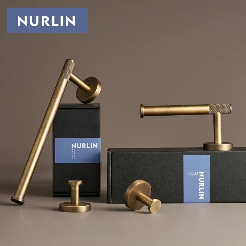 NURLIN Brass Knurled Antique Bronze Bathroom Hardware Towel Rack Toilet Paper Holder Wall Hook