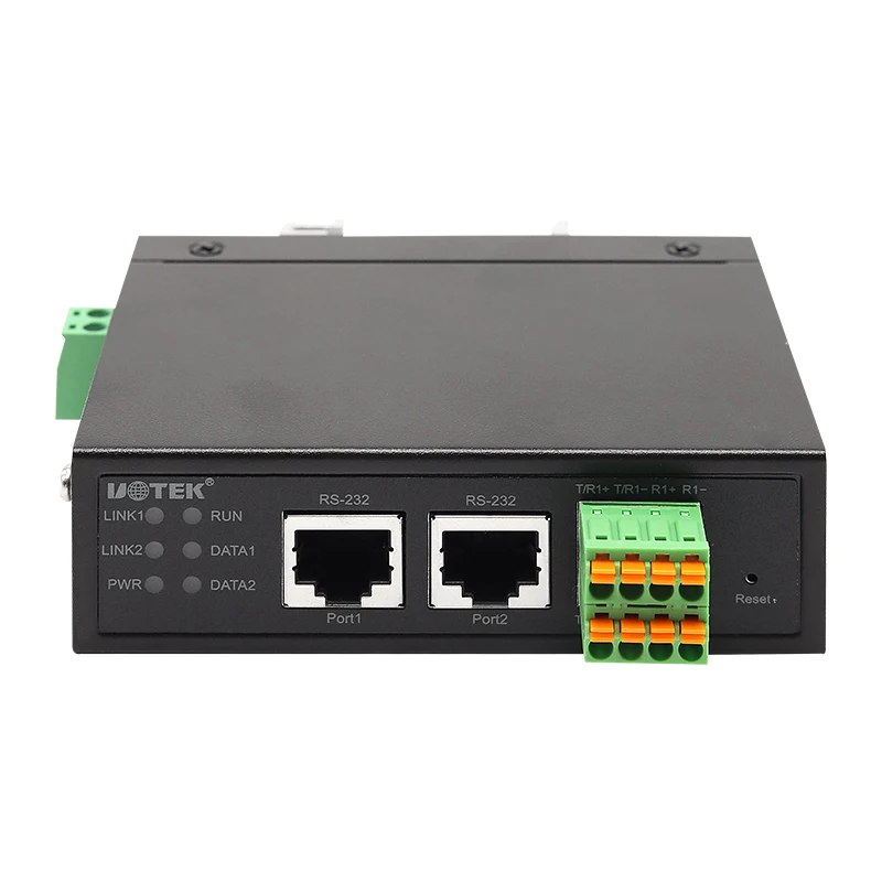 Servidor de dispositivos UOTEK 2 puertos RS232 RS485 RS422 a 100M conmutador Ethernet 300 ~ 921600bps se acepta personalización UT-6802A-SW