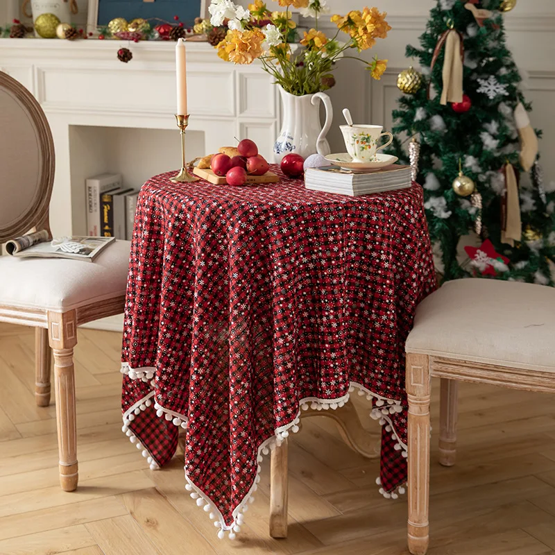 

Red Green Grid Plaid Tablecloth Table Cover Polyester Cotton Manteles De Mesa Rectangular for Christmas Home Party Dining Decor