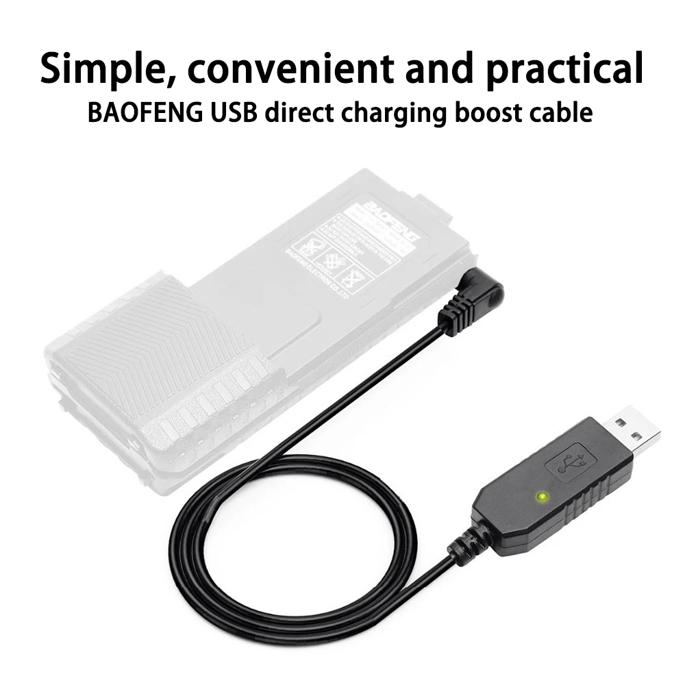 2.5mm USB Chargeur Câble avec Indicateur Lumineux pour Baofeng Talkie Walkie UV-5R UV-82 BL-5L Batterie Haute Capacité pour 2 Voies Radios