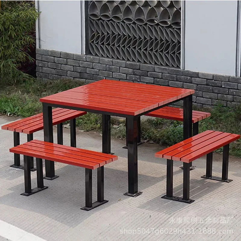 Outdoor courtyard wrought iron leisure plastic wood outdoor table and chair combination outer flower park square integrated one