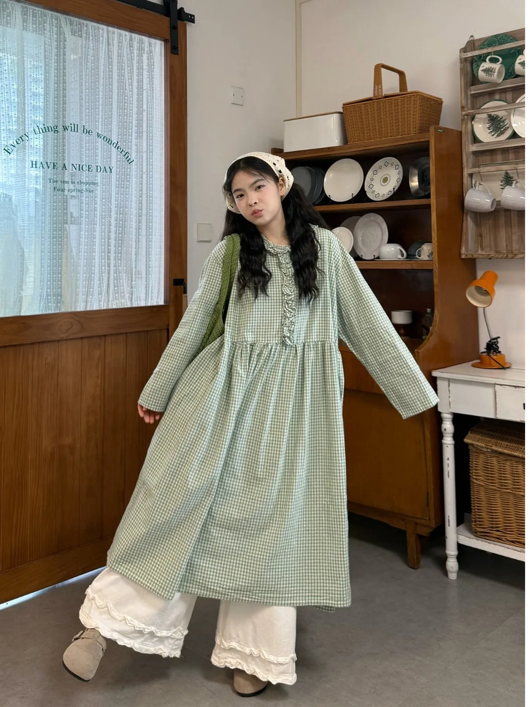 

plus Size Women's Vintage Floral Lace Plaid Long Sleeve Dress High Waist Loose Wide Leg Pants Spring Summer New Style Commute...