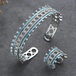 Luxury 2PCS Dubai Bangle Ring Set Fashion Jewelry For Women Wedding Engagement Brincos Para As Mulheres HXS018
