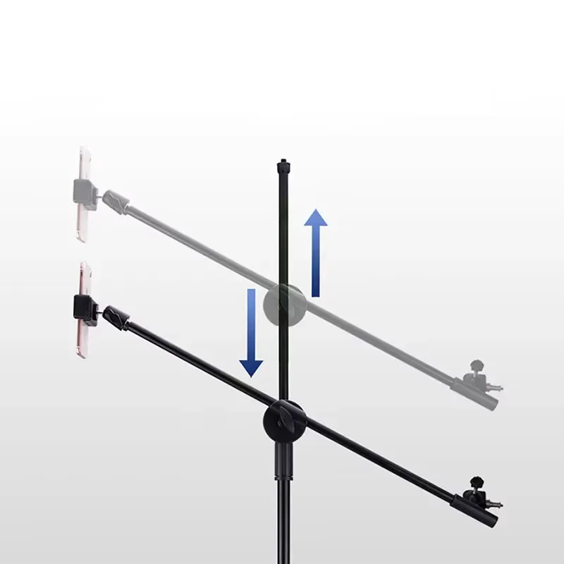 Adjustable Overhead Tripod Stand with Ring Light and Flexible Crossbar Arm Phone Holder Ball Head for Live Streaming Video