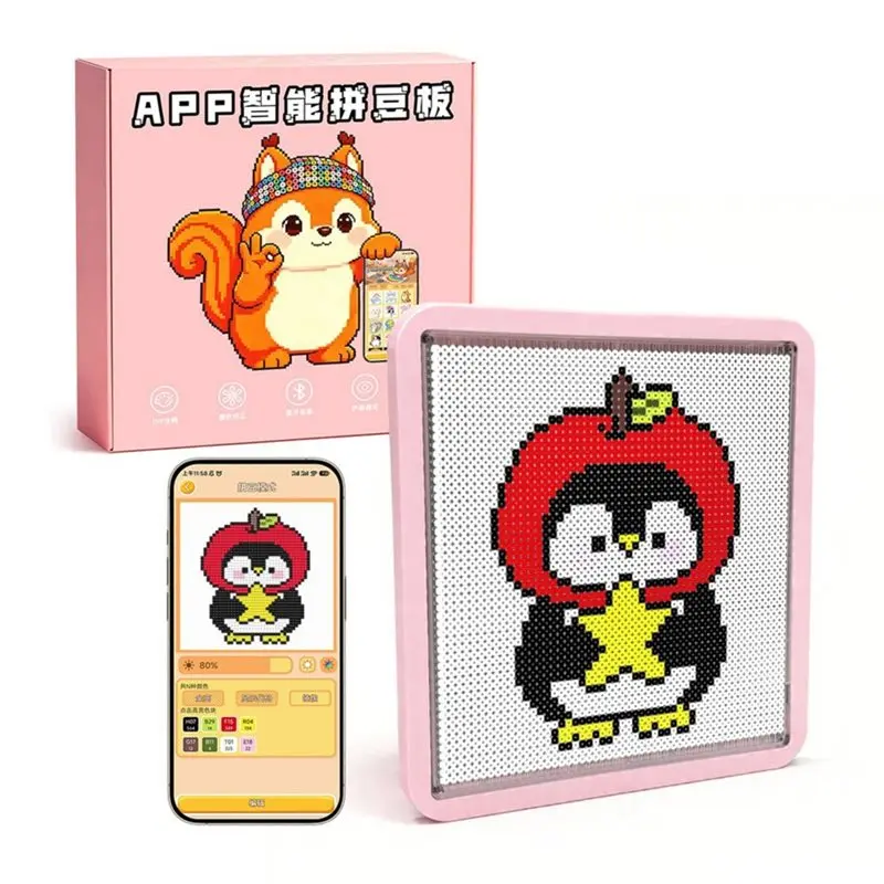 BHBD-DIY Gift LED Smart Fuse Bead Pegboard App Guided Pattern Light Board Pixel Art Tray Bluetooth APP Animation Programmed