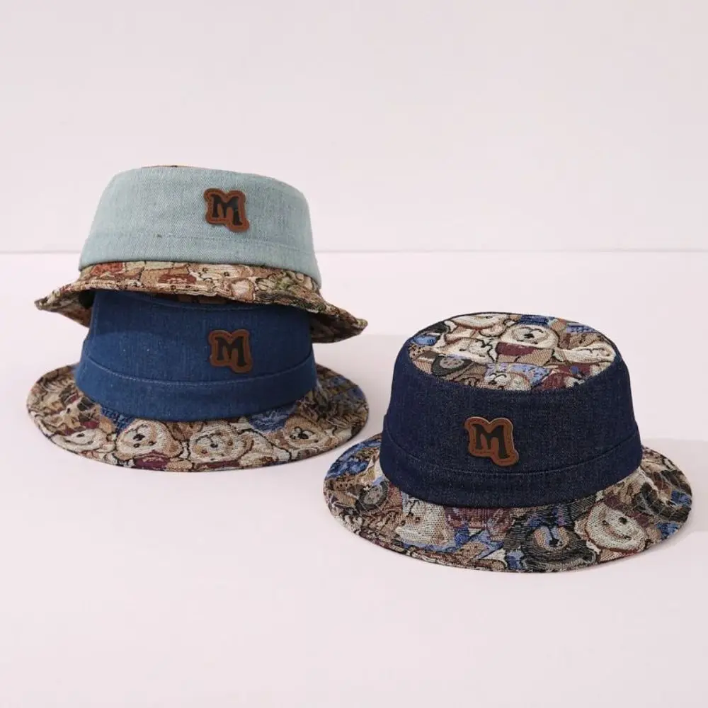 

Cute Cartoon Bear Embroidered Baby Bucket Hat Cotton Outdoor Children Sun Hat Anti-UV Travel Sun Cap Spring Summer
