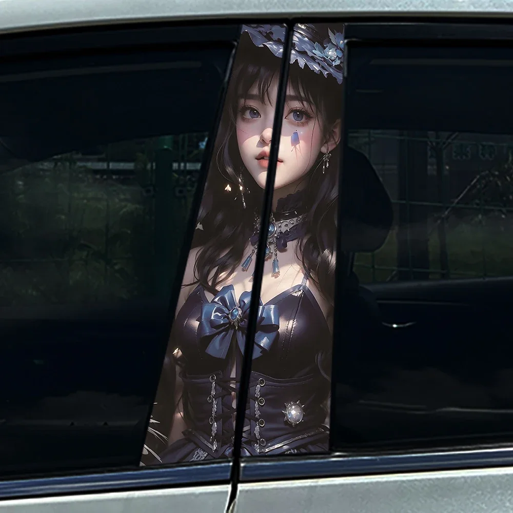 2PCS Gothic Lolita Girl Car B Pillar Sticker Waterproof Vinyl Decal Dark Princess Anime Female Window Decor, Auto Accessory