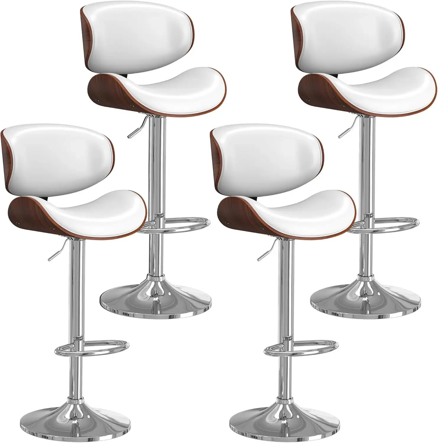 Bar Stools Set of 4, Bar Stools for Kitchen Island with Bentwood Back and Leather Seat, Swivel Bar Stools for Kitchen Counter