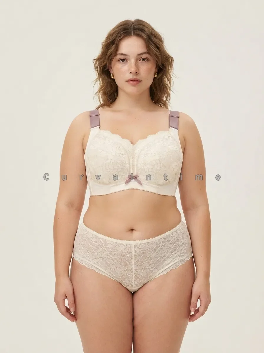 Elegant Floral Lace Plus Size Lingerie Set Women Full Figure Wireless Minimizer Bra Briefs Suit 34 36 38 40 42 44 46 E F G H I J