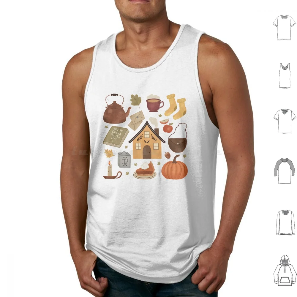 Autumn Cottage Days Tank Tops Vest Sleeveless Autumn Autumnal Fall Cottage Cozy Teapot Tea Kettle Pumpkin Tea Tea