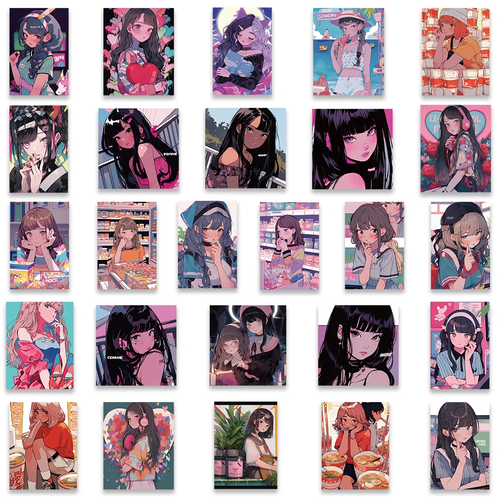 10/30/52pcs Anime Sweetheart Illustration Girl Stickers Otaku Welfare Decals DIY Scrapbook Phone Luggage Graffiti Sticker Toy