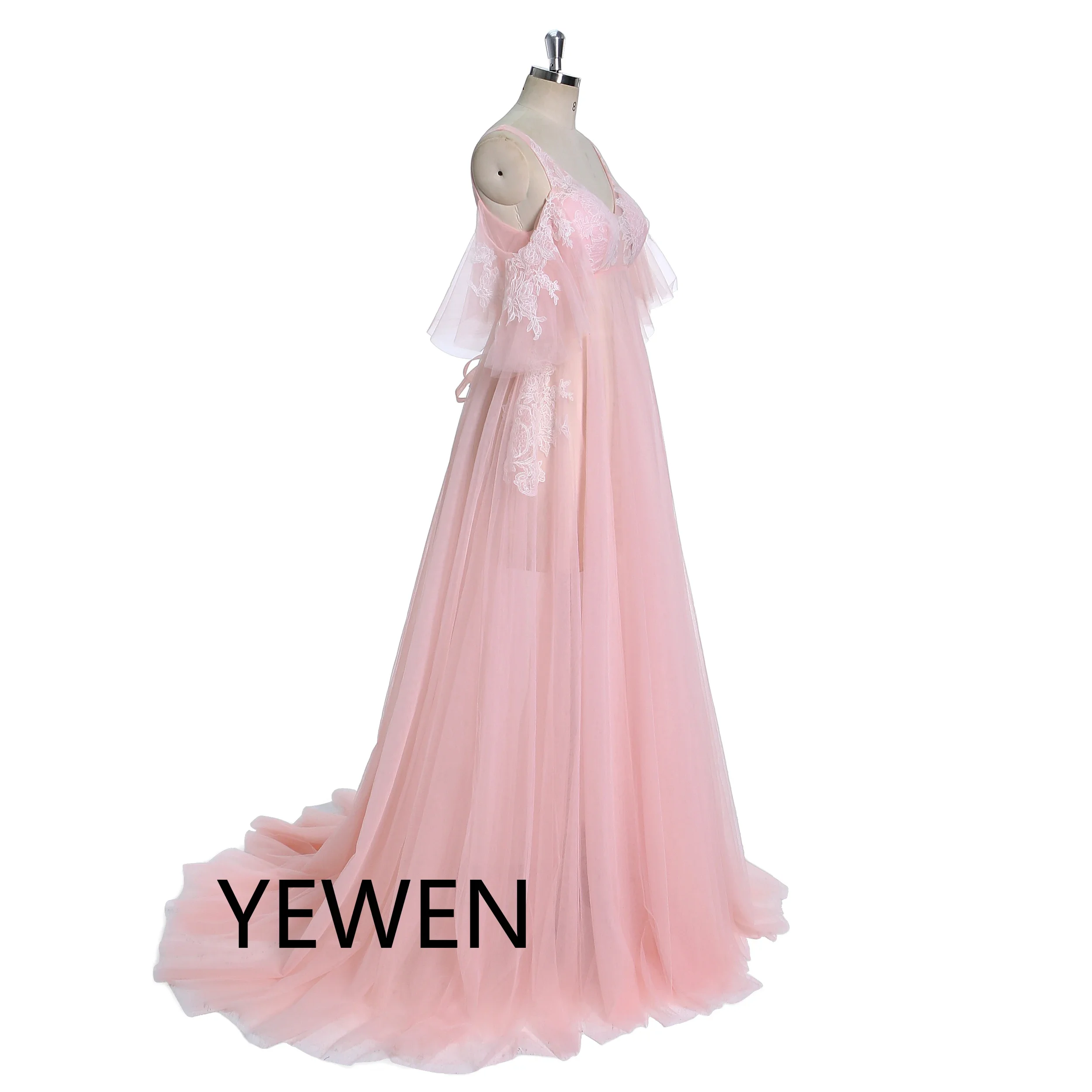 Elegant V Neck Maternity Dress for Photo Shoot Lace up Back Baby Shower Dress YW241000