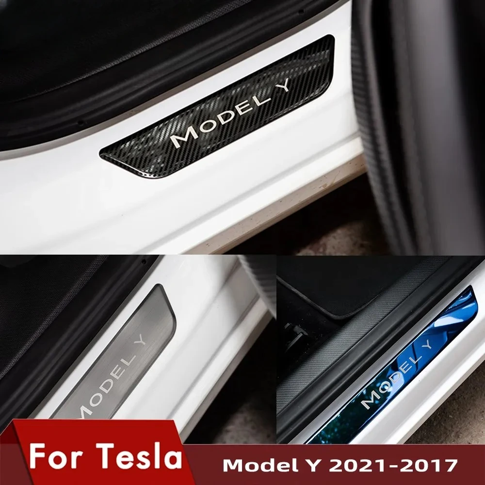 Auto Soglia Striscia per Tesla Modello Y 2019-2023 Davanzale Della Porta Decorazione Wrap Copertura Pedale Striscia di Protezione Accessori In Fibra