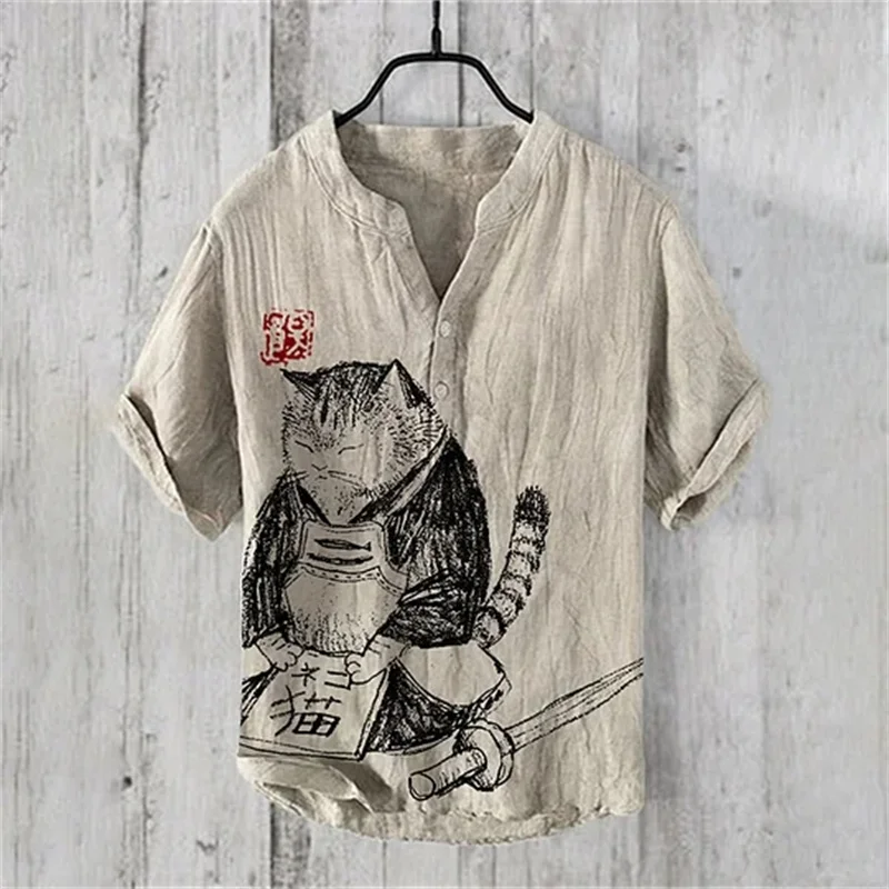 New Men's Shirt Short Sleeved Summer Casual Vacation Daily Retro Polo Shirt Vintage Japanese Clothes Roupa Masculina
