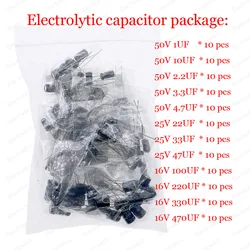 120pcs 12value *10pcs 1uF ~ 470uF Capacitors set Kit Electrolytic Capacitor pack 16V 25V 50V 1UF 2.2UF 3.3UF 4.7UF 10UF 22UF