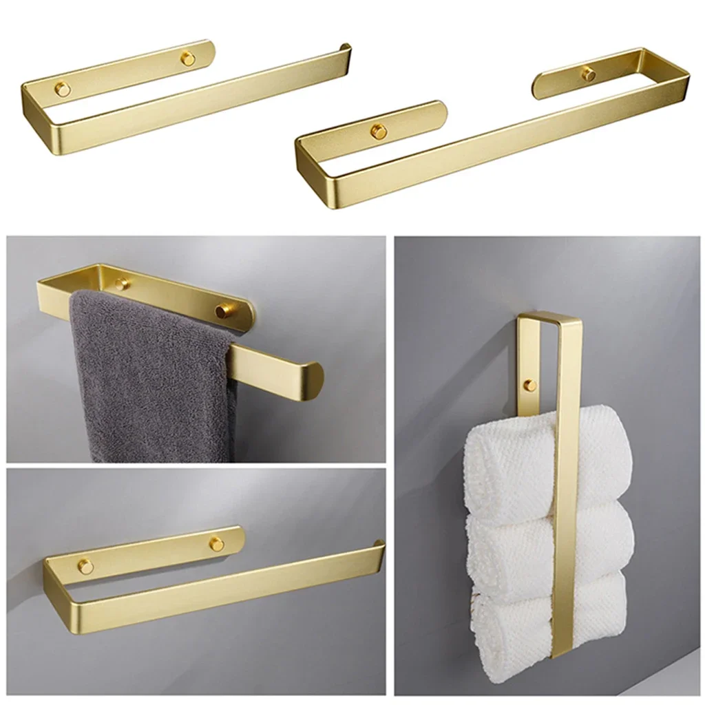 

Golden Bathroom Towel Holder Rack Bar Kitchen Roll Paper Hand Towel Hanger Self Adhesive Storage Shelf Home Organizer No Drill