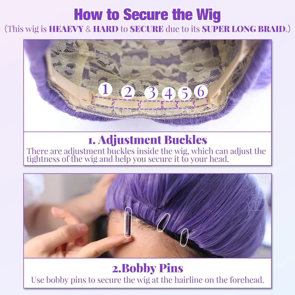 Purple Braided Wig - Kpop Costume Wig, 65-centimeter-long The Braid and the Headgear Are Integrated, Kpop-style
