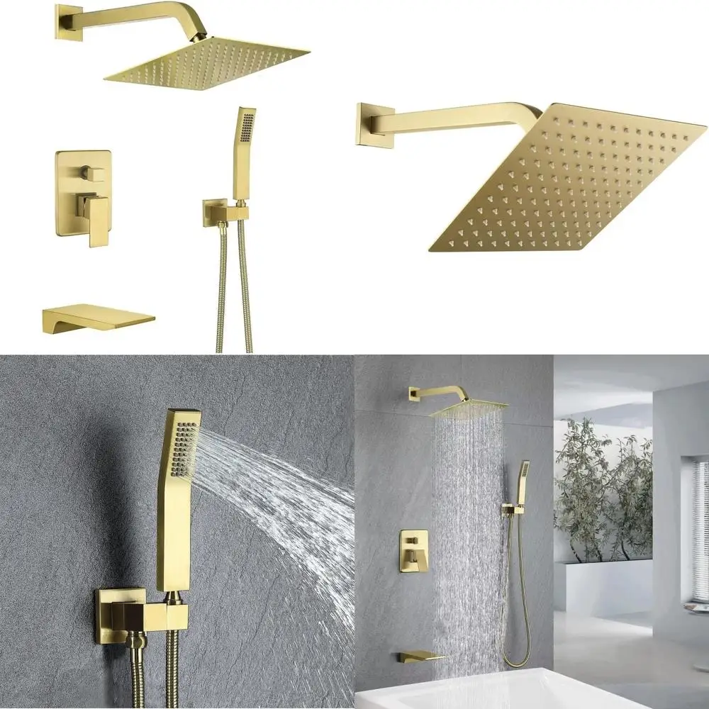 10 Rain Shower System with Handheld in Brushed Gold, Tub Faucet Included