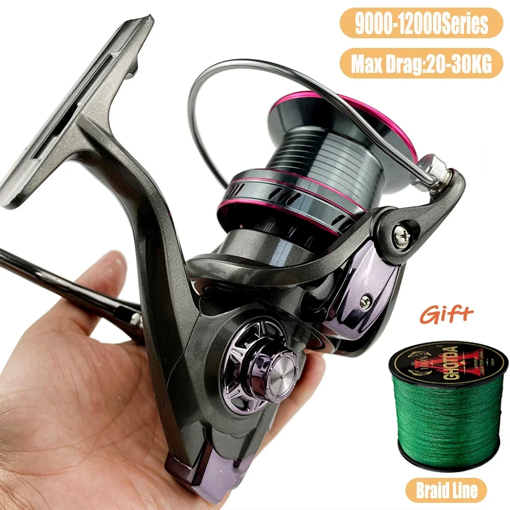 

Spinning Fishing Reel 9000-12000Series Metal Spool 66lb Max Drag Big Surf Fishing Wheel Saltwater/Freshwater Trolling With Line