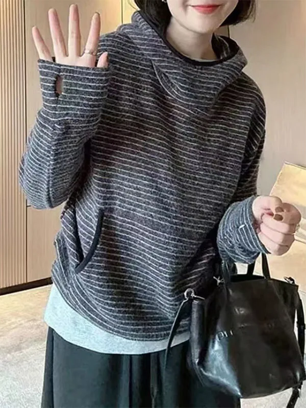 

Женская толстовка свободного кроя в полоску, повседневная, удобная, оверсайз, для ношения как под одежду, так и поверх нее, осенний дизайн