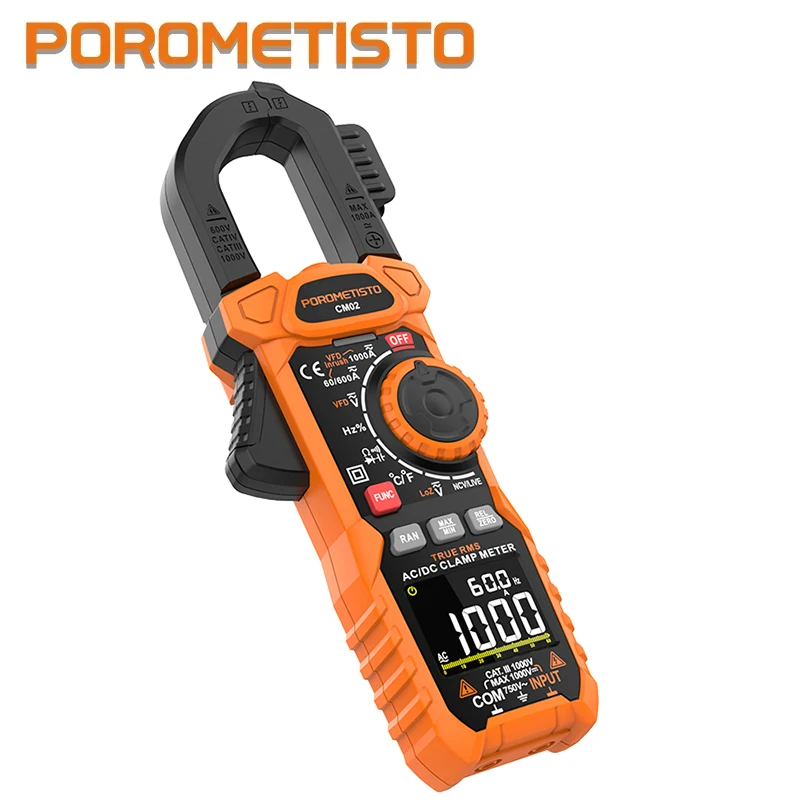 Digital Clamp Meter Pro 1000A 1000V AC DC Current Clamp True RMS Pliers Ammeter Voltmeter VFD REL Ohm Capacitor Tester