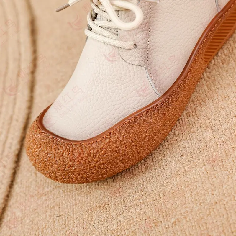 New genuine leather boots woman tied up flats orthopedic shoes women\'s waterproof booties ladies soft spring chelsea ankle boot