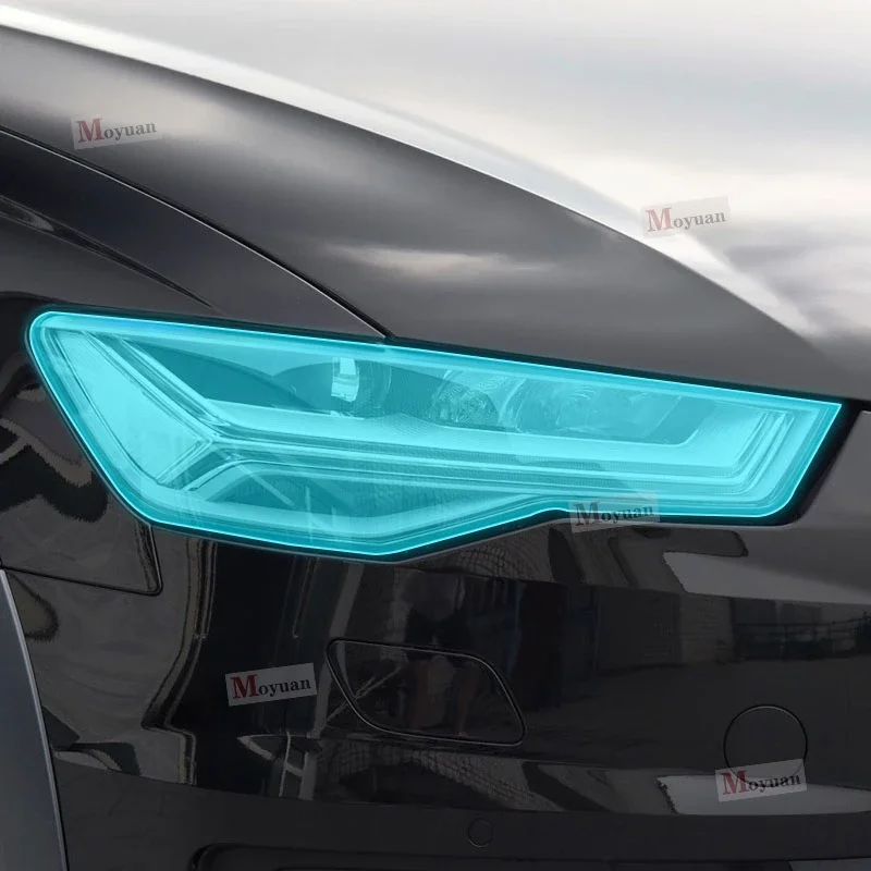 2 Pcs Car Headlight Protective Film Headlamp Restoration Transparent Black TPU Sticker For Audi A6 C7 2012-2018 Accessories