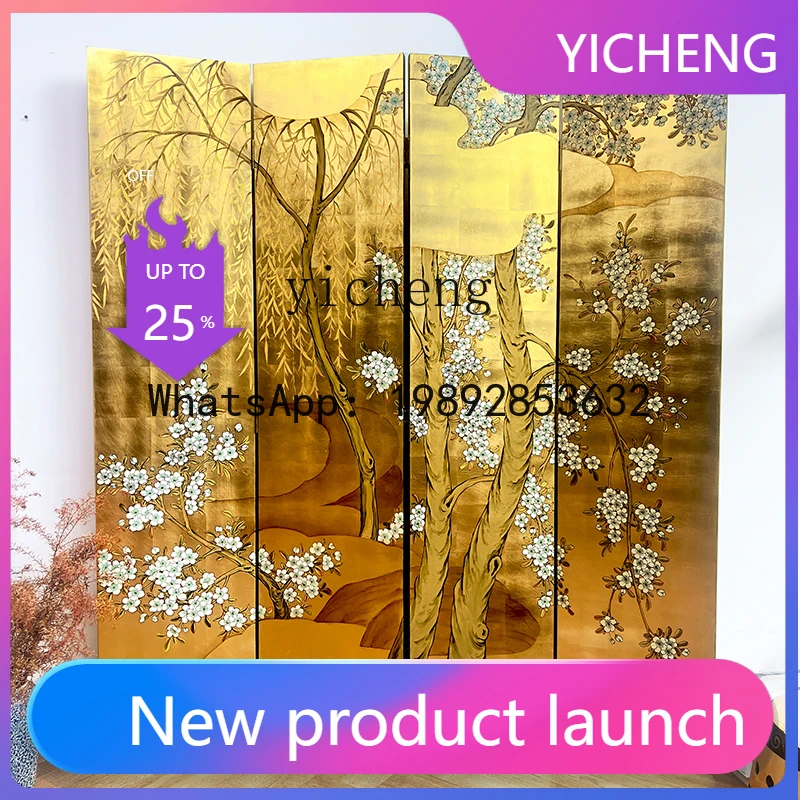 X5  New Chinese Style Flower and Bird Painting Screen Japanese Tea Room Living Room Partition Background Wall Folding Screen