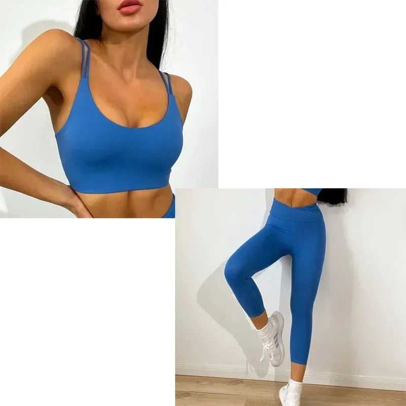 Venda quente conjunto de fitness feminino suspender yoga colete super elástico tecido nu apertado sutiã esportivo