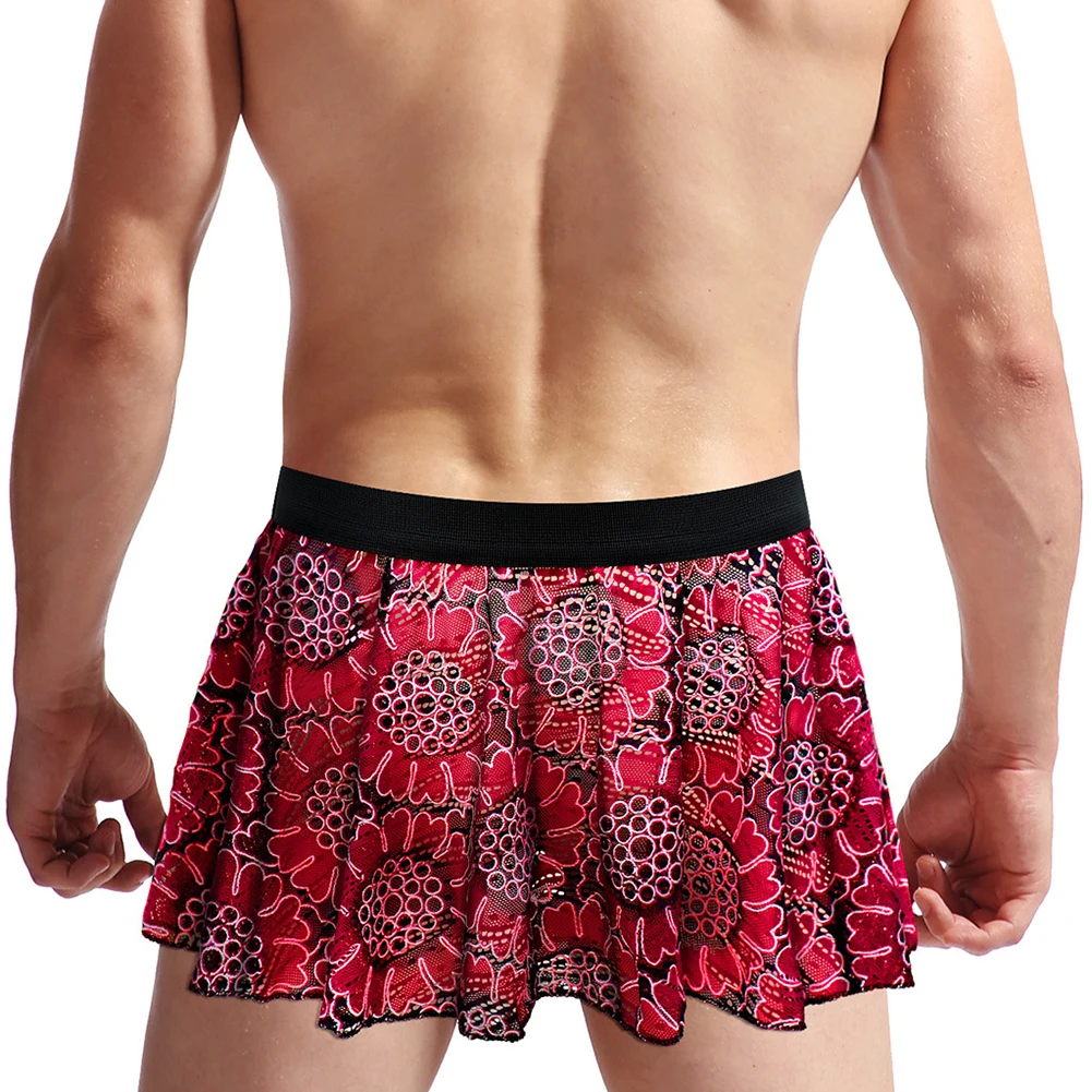 

Sexy Men Sissy Lace Hollow Lingerie Skirt Vintage Floral Printed Clubwear Panties Underwear Underpants Briefs Male Inmitate