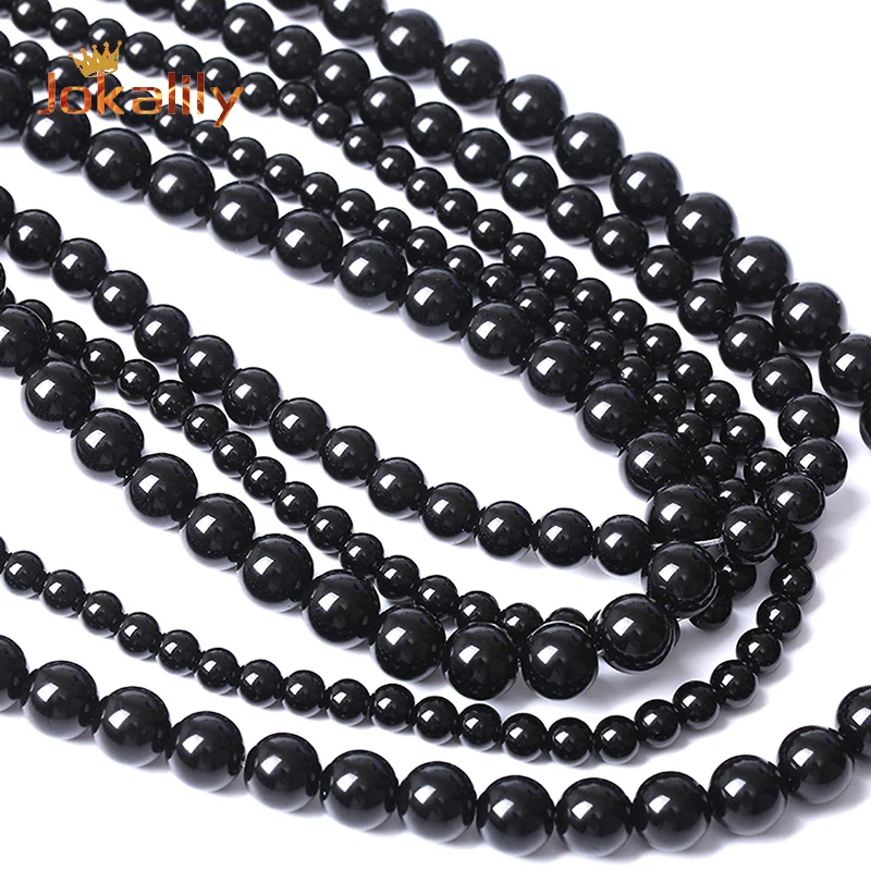 A+ Natural Black Agates Stone Beads For Jewelry Making Round Loose Spacers Beads Diy Bracelets Necklaces 15\