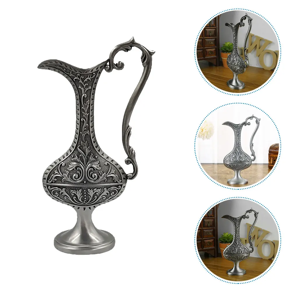 

1pc Retro Design Flower Vintage Style Desktop Vase For Home Office Study Room Zinc Alloy Metal Craft Ornament Creative Floral