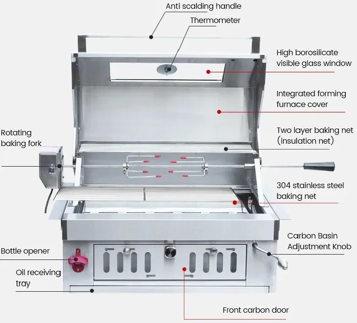 Máquina de parrilla de pollo a carbón para jardín al aire libre, parrilla de carbón integrada de alta calidad para barbacoa