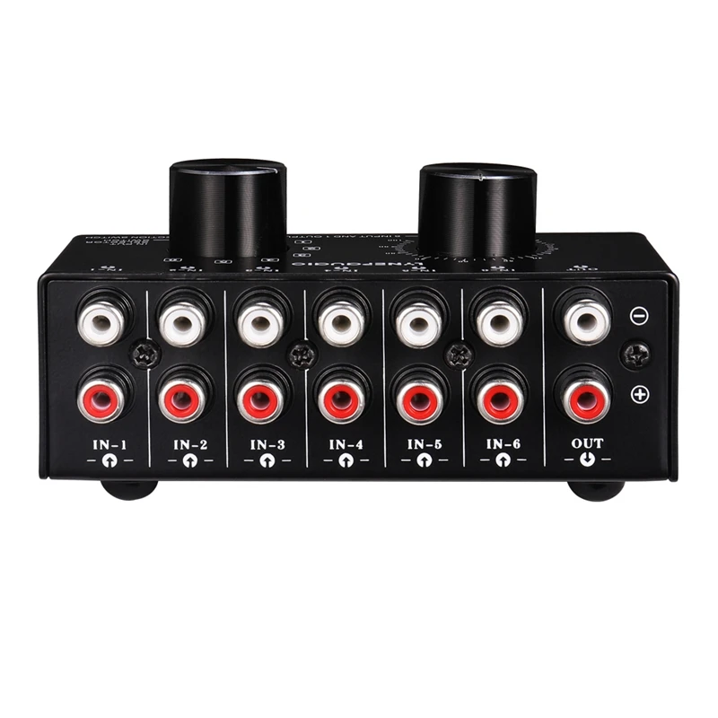 

B63B-6 Input 1 Output Switcher Audio Source Selection Switcher RCA Audio Input Signal Selector Switch With Volume Adjustment And