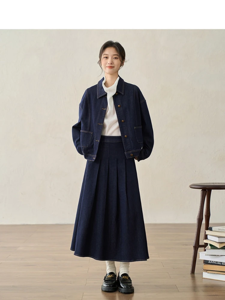 Vintage blauwe spijkerjas voor dames - minimalistische jas van katoenmix |   Lente Herfst Urban Casual Essential bovenkleding met lange mouwen