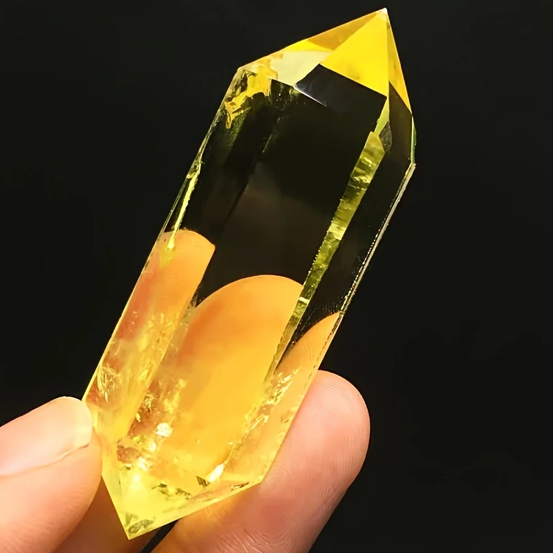 A citrine crystal quartz gemstone double-spired pagoda piece, a natural crystal jewelry piece, ideal as a gift or home décor.