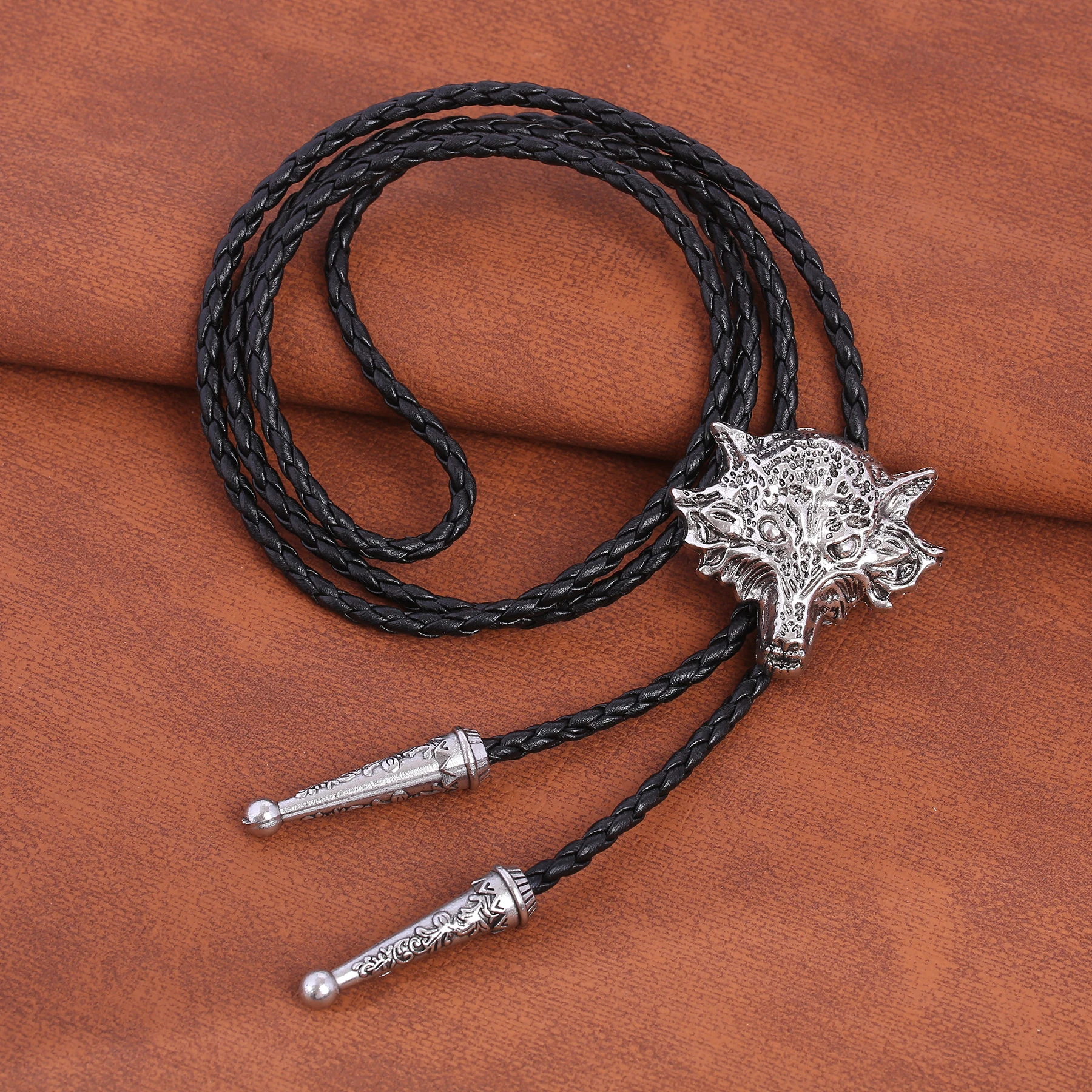 viking celtic three-dimensional wolf head bolo tie