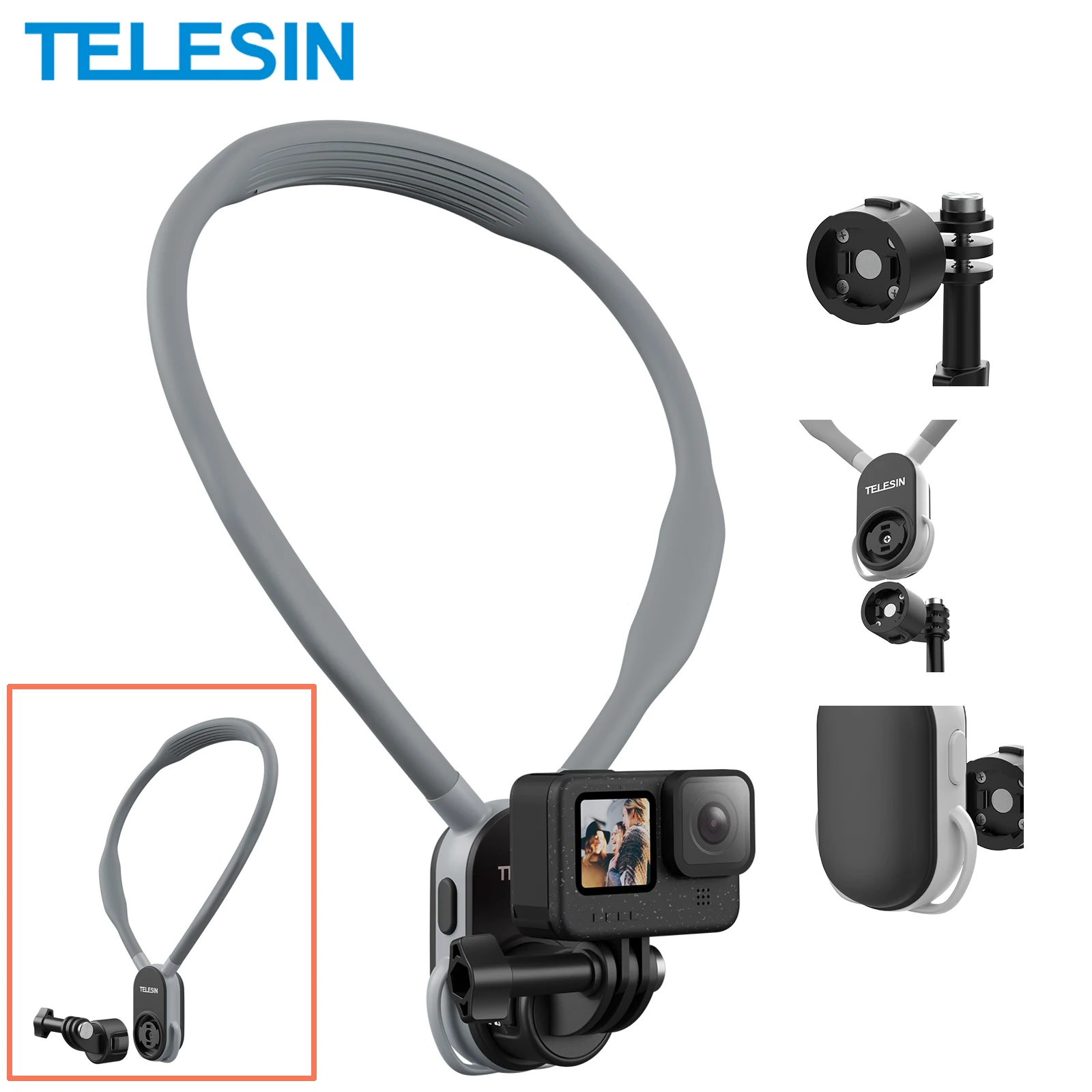 

TELESIN Quick Release Silicone Neck Mount Magnetic Hold for GoPro Hero 12 11 10 9 Insta360 DJI Osmo Action 4 3 Camera Accessory